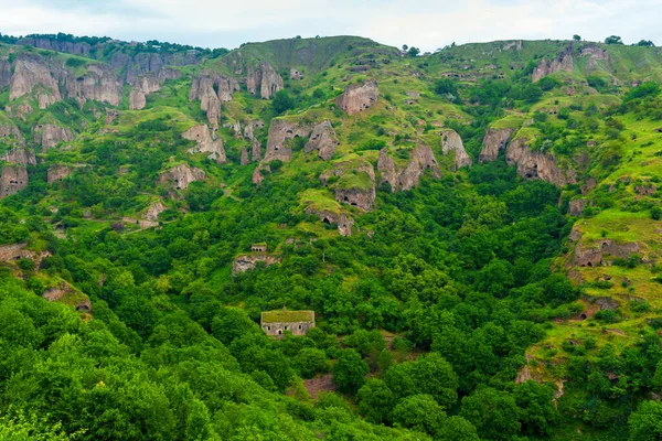 Vista Panoramica Della Città Grotta Khndzoresk Sulle Montagne Dell Armenia — Foto Stock