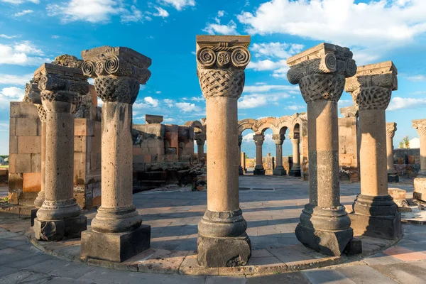 Oszlopok Romok Ősi Zvartnots Templom Mérföldkő Örményország — Stock Fotó