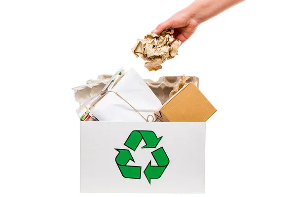 Female Hand Putting Wastepaper Recycling Bin — Stock Photo, Image