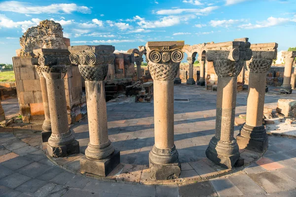 Las Ruinas Columnas Del Antiguo Templo Zvartnots Hito Armenia — Foto de Stock