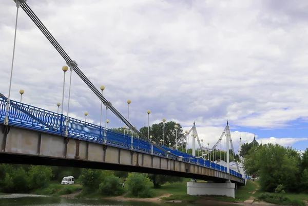 Přes Řeku Kotorosl Jaroslavlu Zůstal Most Přes Kabel Výhled Damanského — Stock fotografie