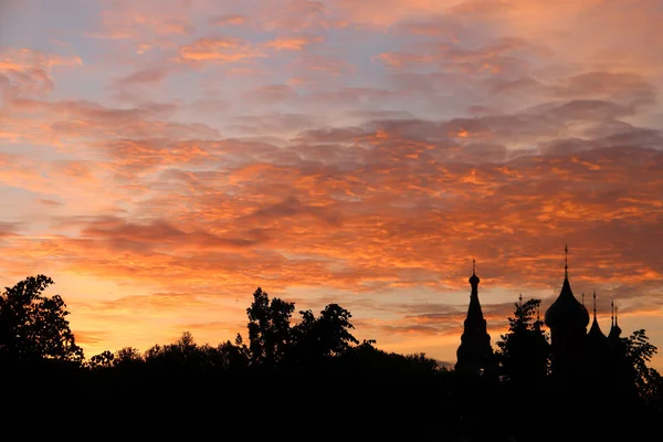 Church Our Lady Tikhvin Church Nicholas Silhouettes Light Sunset Yaroslavl — Stock Photo, Image