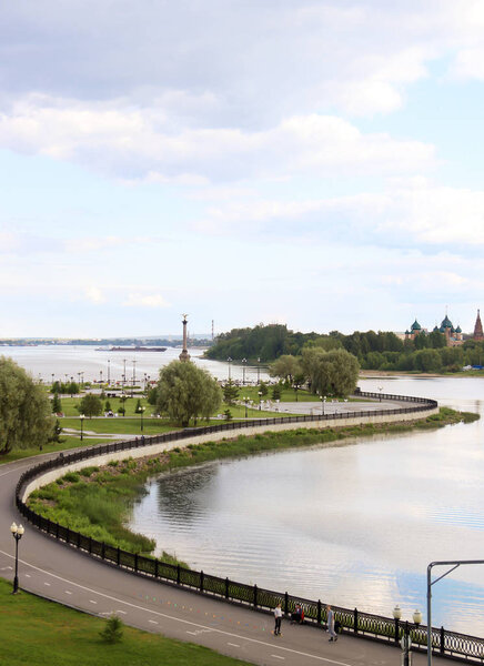 Summer day. Volga embankment is the pearl of Yaroslavl. Park on the Arrow
