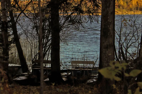 Herbst Auf Dem See Versinken Der Nähe Von Archangelsk Vergnügungskatamarane — Stockfoto