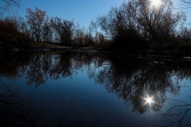 Arkhangelsk 'de sonbahar günü. Ada Krasnoflotsky. yansıma 