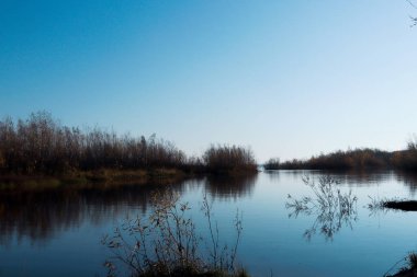 Arkhangelsk 'de sonbahar günü. Ada Krasnoflotsky. yansıma 