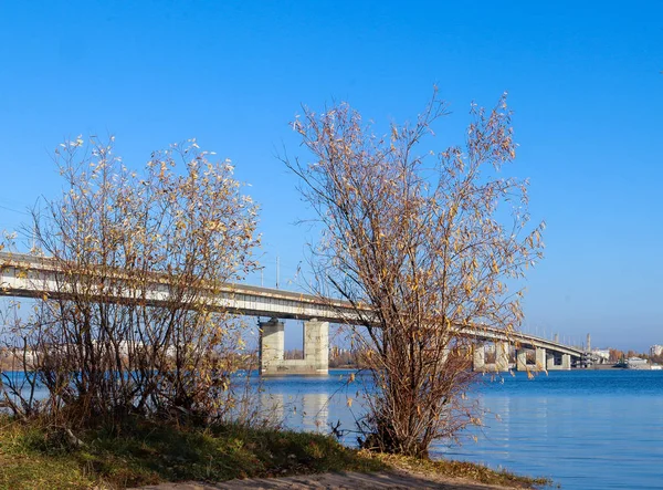 Arkhangelsk 'de sonbahar günü. Nehir kuzey Dvina görünümü ve 