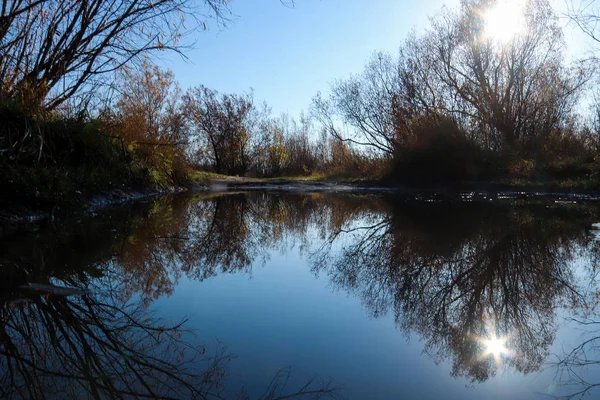 Arkhangelsk 'de sonbahar günü. Ada Krasnoflotsky. yansıma 