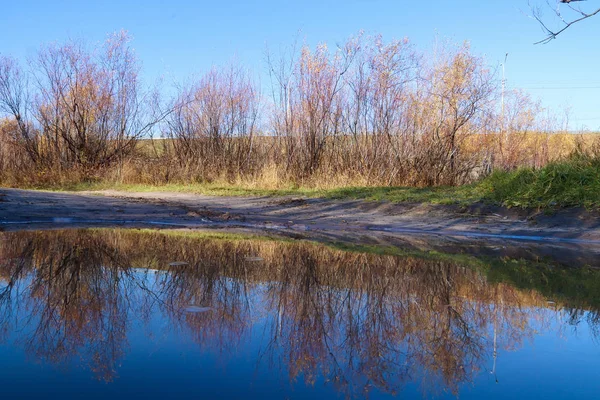 Autumn day in Arkhangelsk. Island Krasnoflotsky. the reflection — Stock Image Autumn day in Arkhangelsk. Island Krasnoflotsky. the reflection Stock Picture