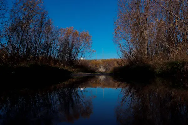 Autumn day in Arkhangelsk. Island Krasnoflotsky. the reflection — Stock Image Autumn day in Arkhangelsk. Island Krasnoflotsky. the reflection Royalty Free Stock Images