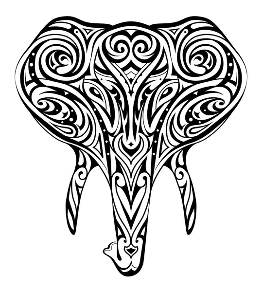 Elephant head ornamented as ethnic style tattoo — Stock Vector