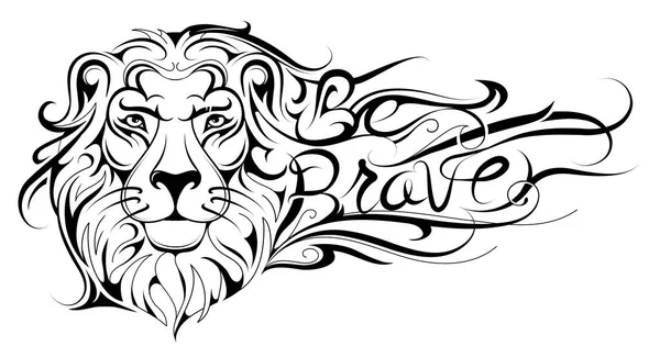 Seja corajoso lettering tatuagem de leão —  Vetores de Stock