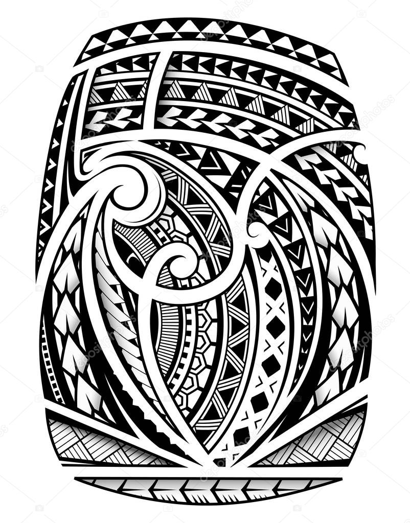 Sleeve tattoo in polynesian ethnic style