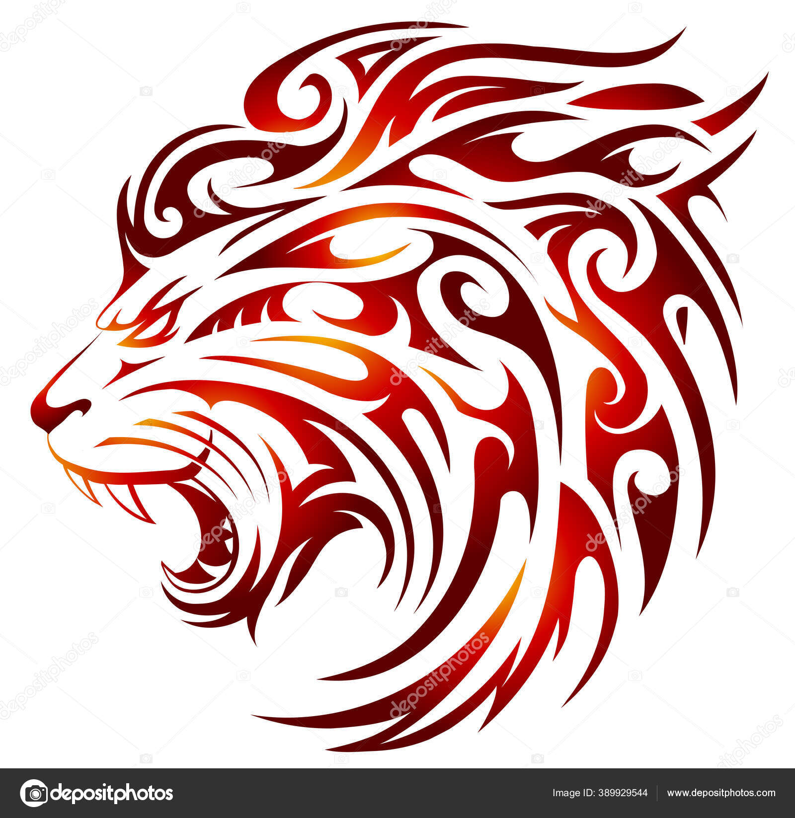 Tatuaje de León con llamas de fuego Vector de stock #389929544 de ©akv_lv, image size:1600x1647