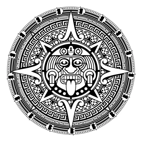 Aztekische Sonne mit ethnischen Ornamenten — Stockvektor