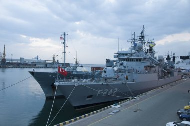 The ships of NATO, after the Sea Breeze exercises of 2018, which were held in the Black Sea from 9 to 21 July. Port. Odessa. Ukraine. The NATO squadron arrived in the port 07/23/18, after joint exercises with the Ukrainian Navy. clipart