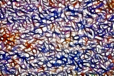 Soyut resim. Konu mavi, turuncu ve leylak rengi, beyaz bir arka plan üzerinde dokuma. Fraktal.