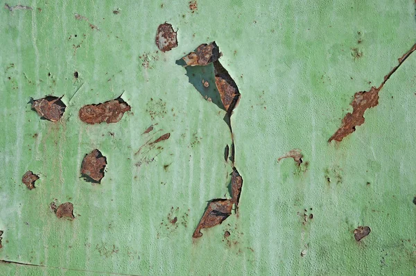 Green metal background with rust. Texture and iron background. Dirty green paint.