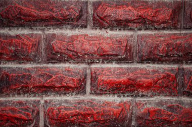 İçin arka plan duvar ve taş dokusu, dış. Taş kaplama, tasarım. Kırmızı, kirli, toz ve yağmurdan damlar.