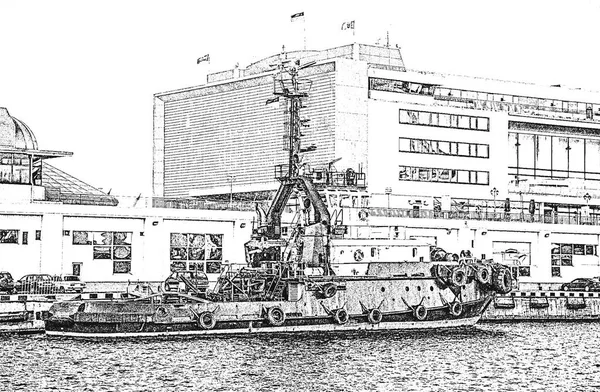 Flota Técnica Remolcadores Amarre Amarradero Puerto Mar Negro — Vector de stock