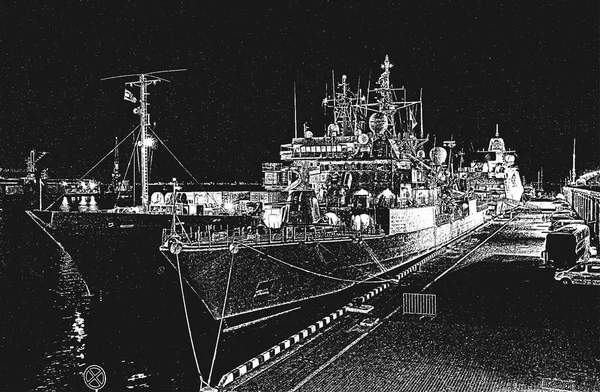 Флот Ескадри Прибув Порту Після Спільних Навчань — стоковий вектор