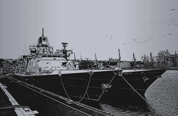 Eskader Marine Arriveerde Haven Gezamenlijke Oefeningen — Stockvector