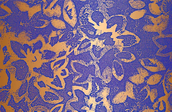 Zmatená Překrytá Textura Zlatomodré Fialové Látky Textilní Východní Květinovou Ozdobou — Stockový vektor