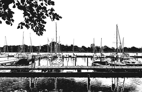 港口有帆船和游艇停泊在港口 海洋景观 — 图库矢量图片