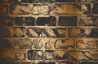 Şatafatlı, altın metalik bir arka plan ve bozuk tuğla duvar dokusu. Vektör illüstrasyonu