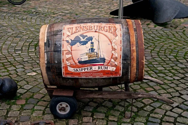 Flensburg Allemagne Janvier 2020 Petit Tonneau Avec Publicité Rhum Kontor — Photo