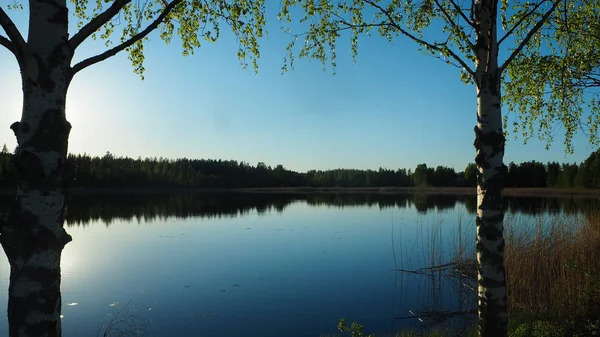 Belo Cenário Pôr Sol Lago Saimaa Finlândia — Fotografia de Stock