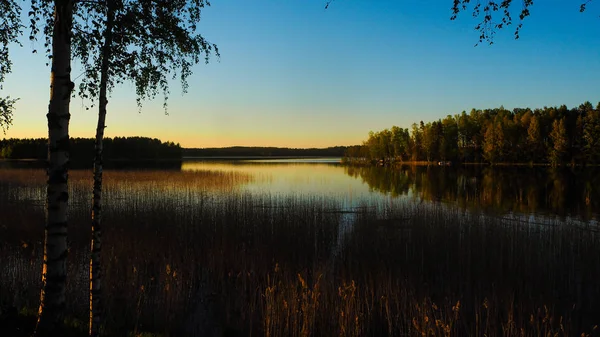 Vacker Solnedgång Natur Vid Sjön Saimen Finland — Stockfoto