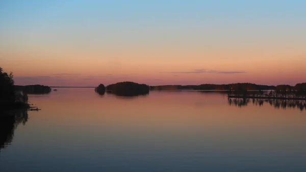 Schitterende Zonsondergang Omgeving Bij Saimaa Lake Finland — Stockfoto