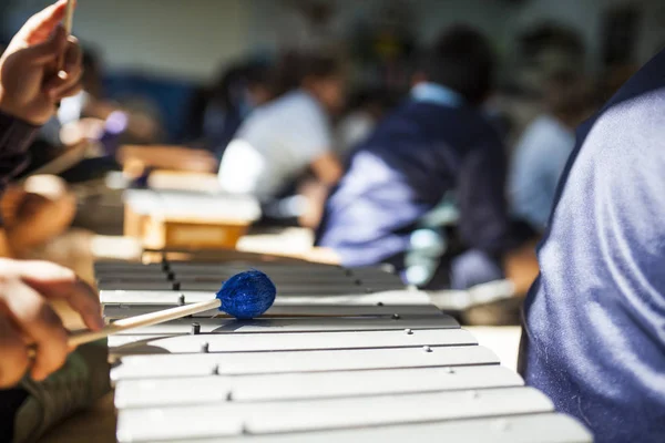 Hands Girl Drumsticks Playing Xylophone Music Class Stock Photo