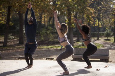 Yogi grup pratik yoga açık havada
