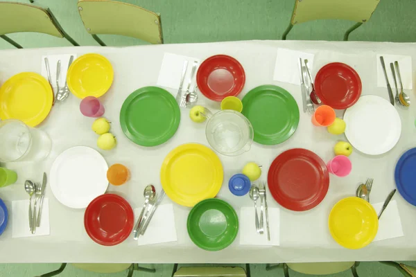 Havai Görünümü Okul Yemek Masası Öğrenciler Beslemek Hazır — Stok fotoğraf