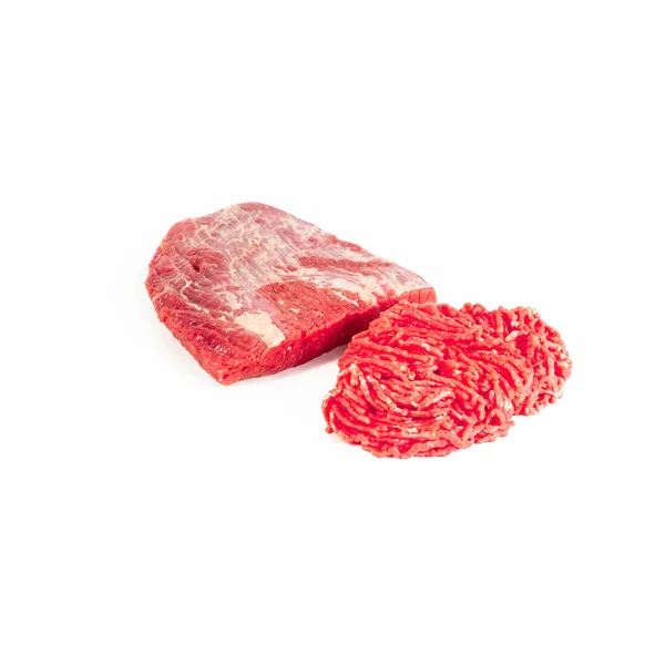 Vitela Picada Lado Pedaço Carne Fotografia Feita Fundo Branco Puro — Fotografia de Stock