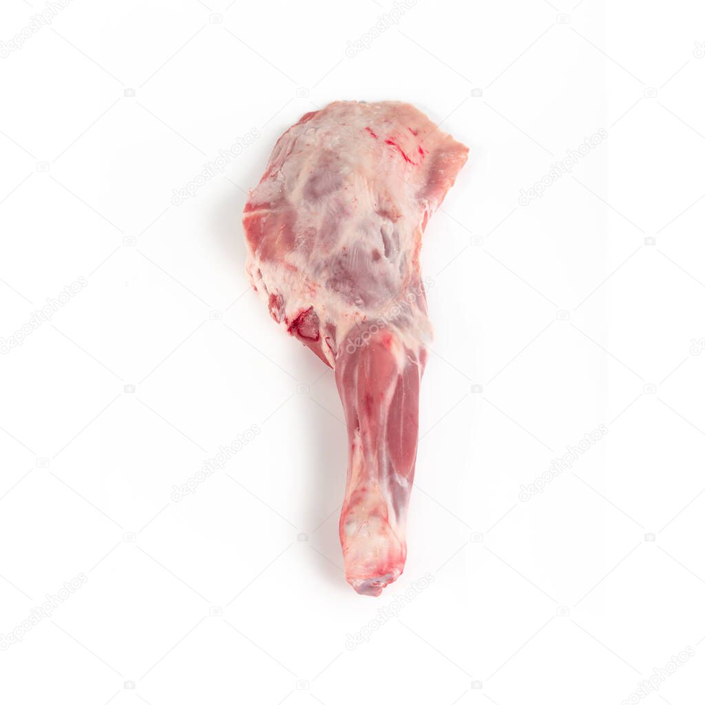 one piece of shoulder of suckling lamb , photograph taken on pure white background, for e-commerce. top view
