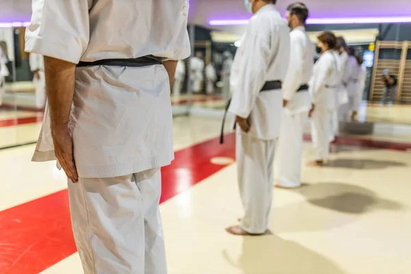 Group Unrecognizable Young Adults Training Karate Class — Stock Photo, Image