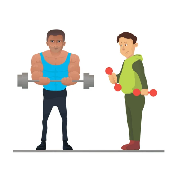 Illustration of an athlete lifting a weight, fat man lifting a weight — Stock Vector