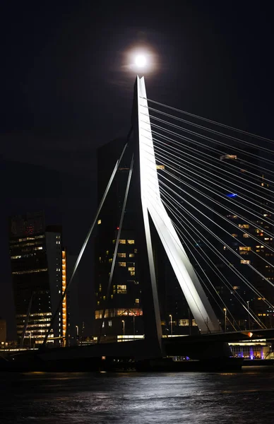 Rotterdam Netherlands June 2018 Rotterdam River Nieuwe Maas Nighttime Full — Stock Photo, Image