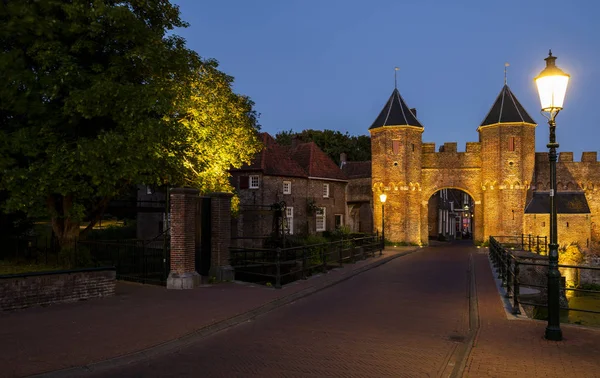 Amersfoort Netherlands June 2018 Koppelpoort Evening Two Llighted Lamp Posts — Stock Photo, Image