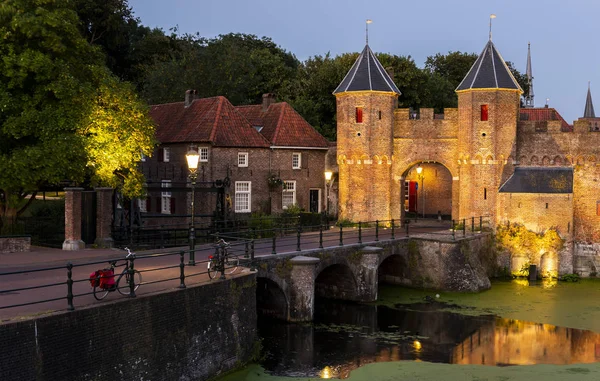 Koppelpoort Amersfoort Evening Lighted Lamp Posts Old Monument — Stock Photo, Image