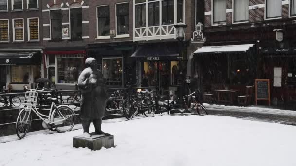 Utrecht Nederländerna December 2017 Snöiga Staty Utrecht Vismarkt — Stockvideo