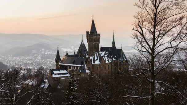 Wernigerode Alemanha Fevereiro 2018 Castelo Wernigerode Inverno Com Neve Durante — Vídeo de Stock