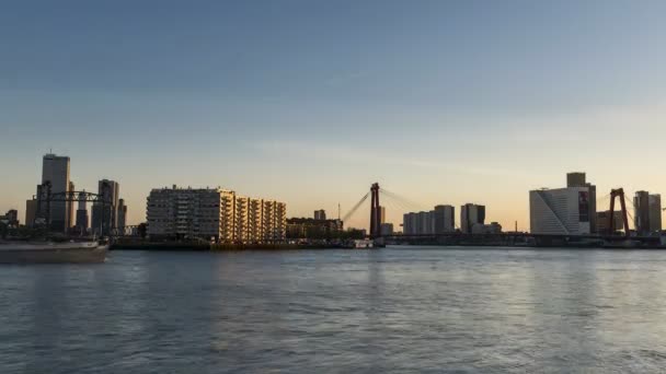 Rotterdam Hollanda Haziran 2018 Nieuwe Maas Rotterdam Adlı Gemilerine Akşam — Stok video