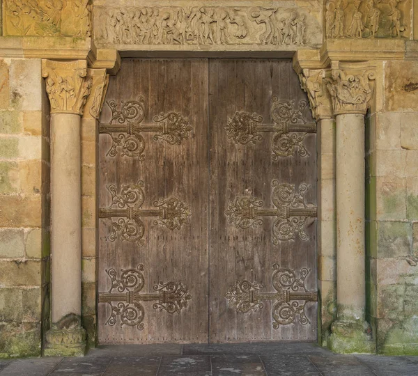 Romanesque Church Sanit Pierre Saint Benoit Door Pillars Perrecy Les — Stock Photo, Image