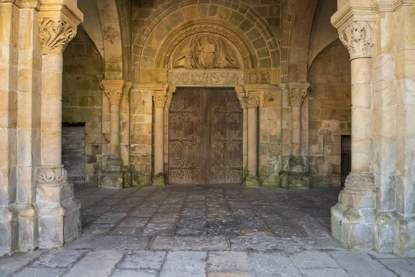 Romanesque Church Sanit Pierre Saint Benoit Door Pillars Perrecy Les — Stock Photo, Image