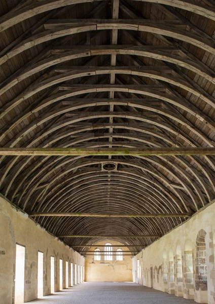 Fontenay France July 2018 Dormitory Wooden Roof Romanesque Cisterian Abbey — Stock Photo, Image