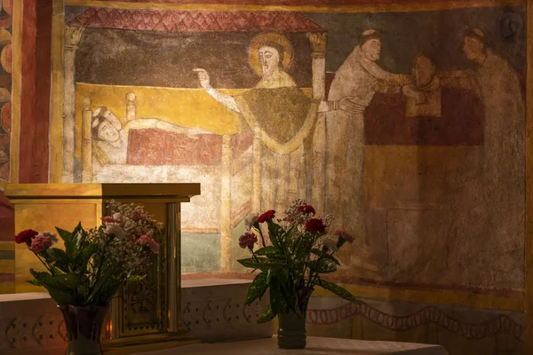Anzy Duc Francie Srpna 2018 Freskový Obraz Historických Románský Kostel — Stock fotografie